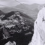 Tyrolienne avec vue sur Grenoble aux rochers des 3 pucelles, Vercors, Isère